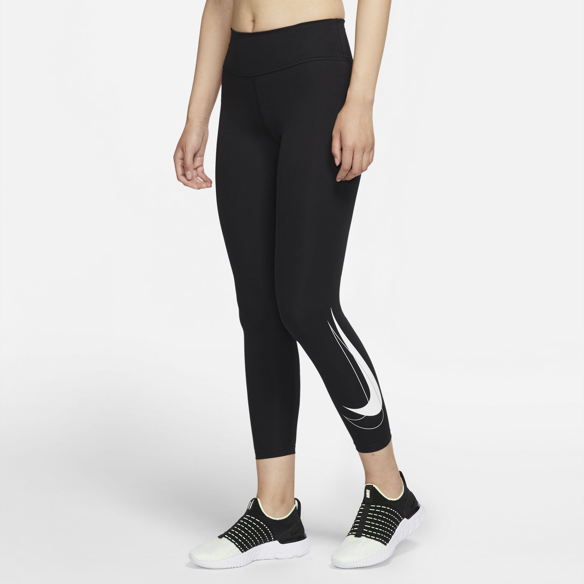 Nike Women's Swoosh Mid-Rise 7/8 Leggings - Black/White